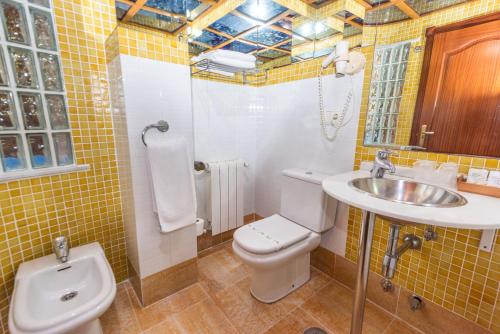 a bathroom with a toilet and a sink at Hotel Castillo de Gauzón in Salinas