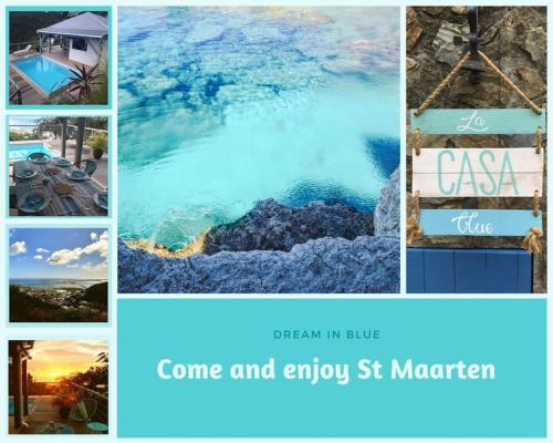 un collage de fotos del agua en el océano en Villa Casa Blue, between sky and ocean, Almond Grove en Koolbaai