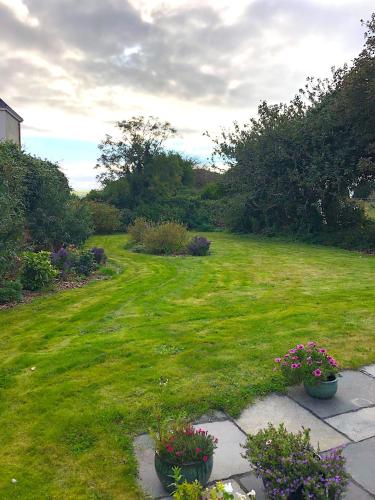 a yard with green grass and flowers and plants at Dingle Garden Townhouse in Dingle
