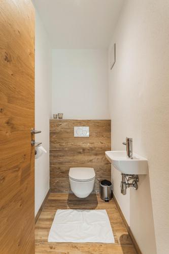 a bathroom with a toilet and a sink at Dachstein West Apartments in Russbach am Pass Gschütt