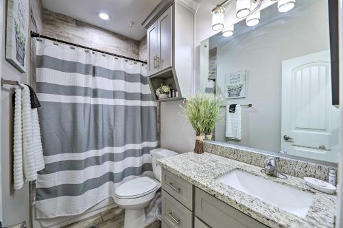 a bathroom with a sink and a toilet and a mirror at Sleek Edinburg Home Near Shopping and Hiking! in Edinburg