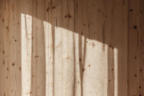 a wooden wall with a shadow on it at Alpine Chalet Sauter in San Vigilio Di Marebbe