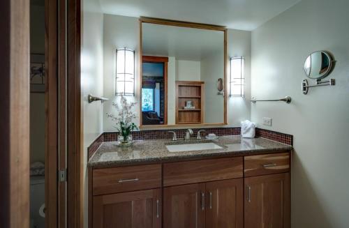 uma casa de banho com um lavatório e um espelho em Bear Claw 201 - Bear Claw I Building em Steamboat Springs