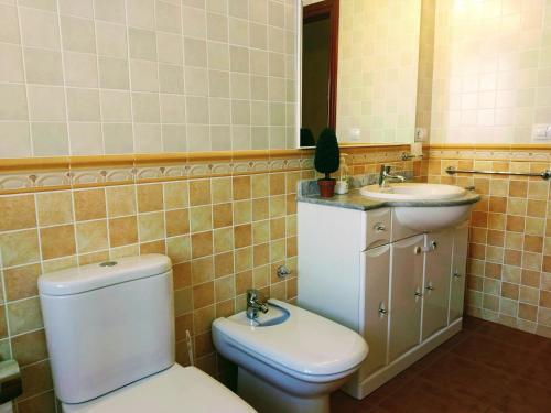 a bathroom with a toilet and a sink at Casa Rural Almécija in Illar