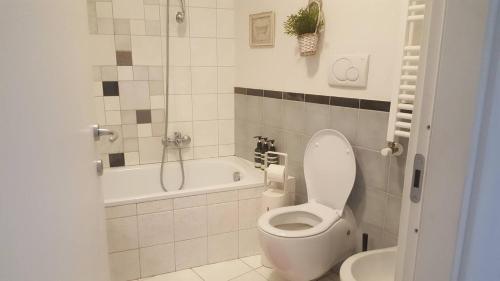 a bathroom with a toilet and a tub and a sink at Chiara Room in Florence