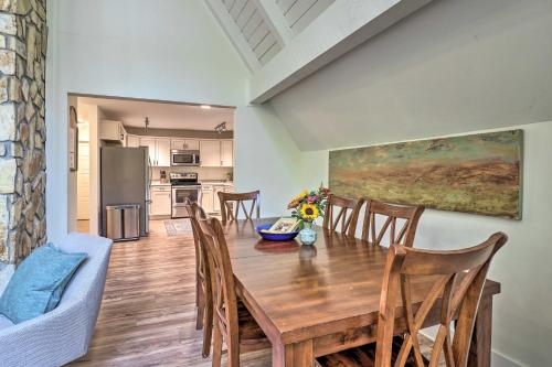 a kitchen and dining room with a wooden table and chairs at 1 Mi to Town Chalet-Style Highlands Retreat in Highlands