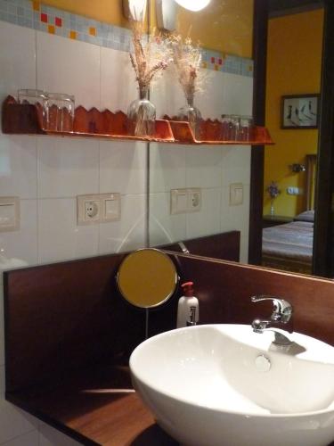 a bathroom with a sink and a mirror at Casa Rural Los Riegos in Caso
