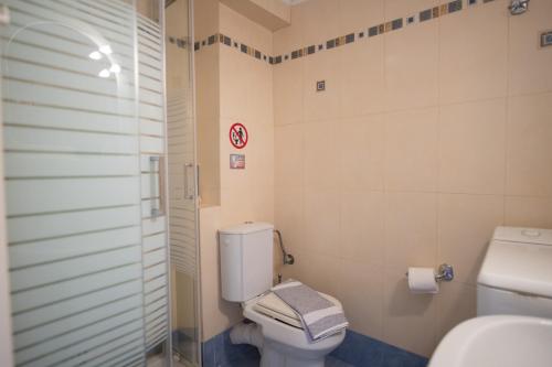 a bathroom with a toilet and a sink at Punda 4 Seasons in Diakopto