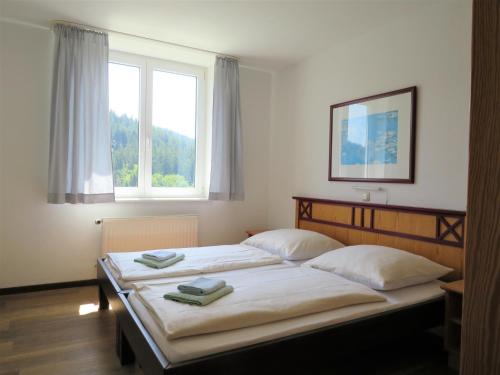 a bedroom with two beds and a window at Residenzpark Willingen Typ C in Willingen