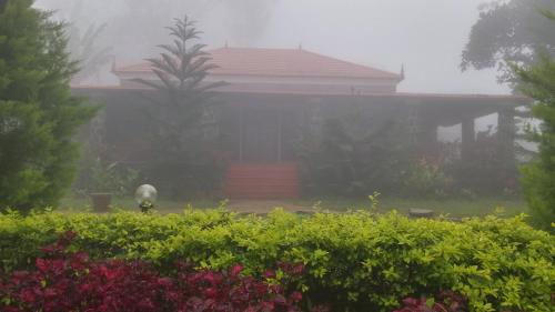 a house in the fog with a garden and flowers at Coastal Grand JMA Resorts, sirumalai in Ambātturai