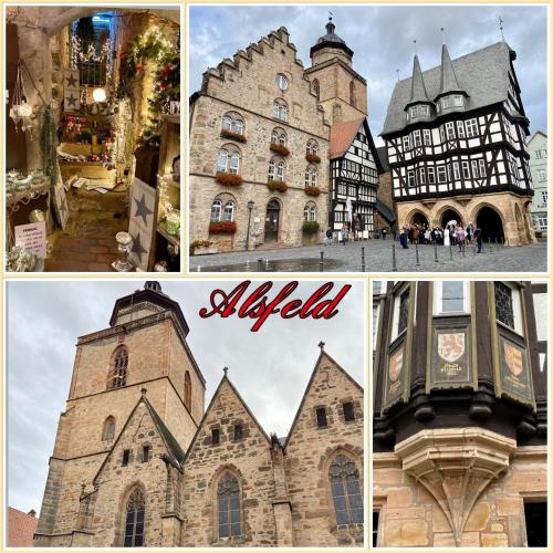 a collage of photos of a building and a church at Haus Elise in Kirchheim