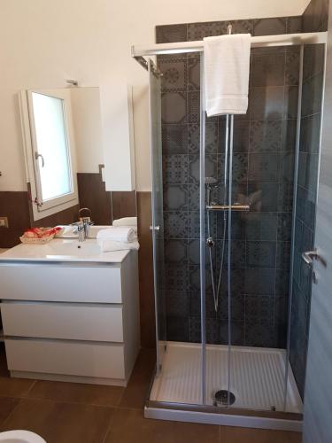 La salle de bains est pourvue d'une douche et d'un lavabo. dans l'établissement Mazzi House Garden, à Dossobuono
