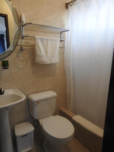 a small bathroom with a toilet and a sink at Hotel Valeritos in Playas
