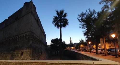 a street with a palm tree and a wall at Dimora Arco Basso - Old Town in Bari