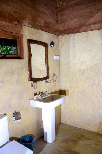 a bathroom with a sink and a mirror at Lotus Eco Villa in Sigiriya