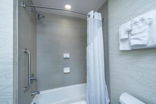 a bathroom with a shower with a shower curtain at Holiday Inn Express & Suites Charleston Arpt-Conv Ctr Area by IHG in Charleston