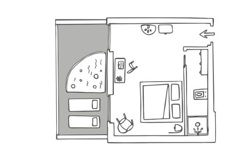 a drawing of an open refrigerator at Hotel Baia Azzurra - Lake Front in Nago-Torbole