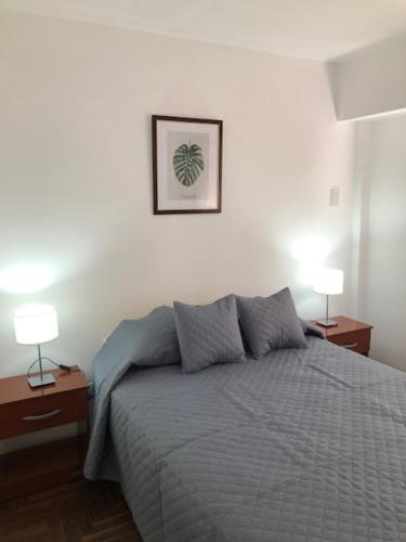 a bedroom with a bed with two night stands and two lamps at Confortable dep 3 dorm pasos plaza ppal in Concordia