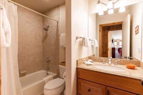 a bathroom with a tub and a sink and a toilet at Treetops Access to Eagle Bahn Gondola in Vail
