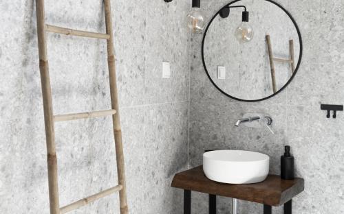 a bathroom with a ladder and a sink at Zab Living in Vila de Rei
