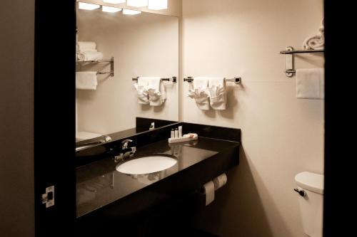 a bathroom with a sink and a mirror at Black Gold Suites Stanley in Stanley