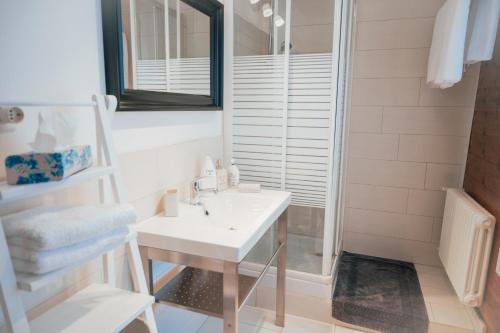 Ducato di Fabriago的住宿－La Quercia In Giardino，白色的浴室设有水槽和淋浴。
