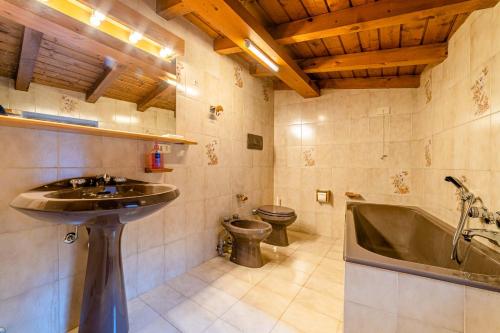 a bathroom with a sink and a toilet and a tub at Tizzi Home in Alleghe
