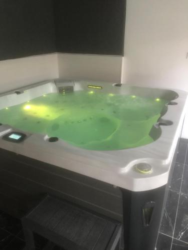 a green bathtub in a bathroom with at Villa del catalunya in Perpignan