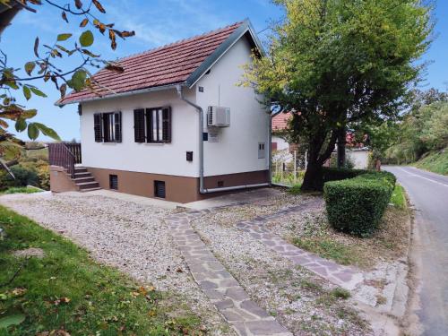a white house on the side of a road at House Thara Studio Apartments in Štrigova