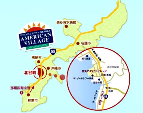 a map of the american village in china at Sunset Beach Vacation House in Chatan