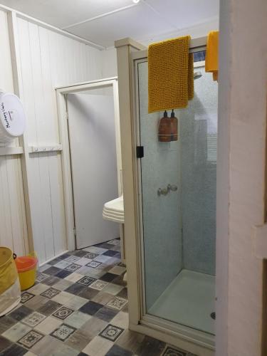 a shower with a glass door in a bathroom at Meyenburg Unit 1 in Mount Morgan