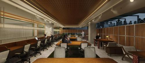 a rendering of a restaurant with people sitting at tables at The Gaia Hotel Bandung in Bandung