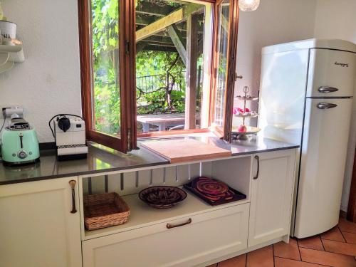 a kitchen with a counter and a refrigerator at Holiday Home Villa Massimo by Interhome in Carlazzo