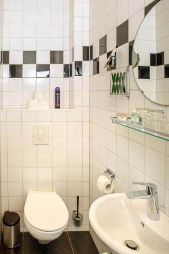 a white bathroom with a toilet and a sink at Het Groene Wout in Goudriaan