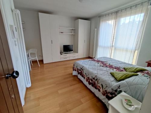 1 dormitorio con 1 cama y TV en Soggiorno ai Portici, en Vimercate
