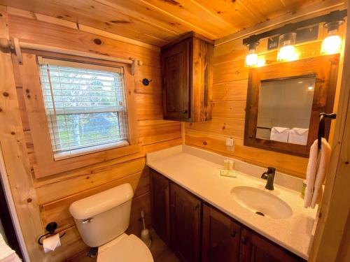 CarrollB2 NEW Awesome Tiny Home with AC Mountain Views Minutes to Skiing Hiking Attractions的带马桶和水槽的浴室