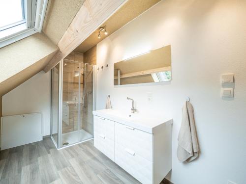 a bathroom with a sink and a shower at Ferienwohnung Zollhaus in Saint-Vith