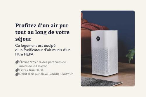 a flyer for an air purifier on a table at StandingAppart Marmande Centre in Marmande