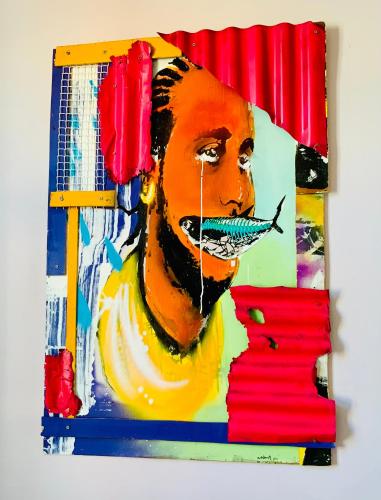 a painting of a man with a toothbrush in his mouth at Le Patio Foyalais in Fort-de-France