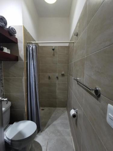 a bathroom with a shower and a toilet in it at Loft Urbano A Pasos d Chapultepec en la Americana in Guadalajara