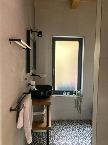 La salle de bains est pourvue d'un lavabo et d'une fenêtre. dans l'établissement Chata v Beskydech, à Rožnov pod Radhoštěm