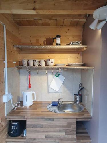 - une cuisine avec évier dans une petite maison dans l'établissement 17b DB Airbnb, à Wexford