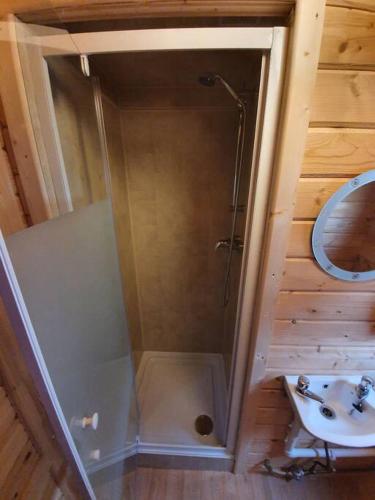 y baño con ducha y lavamanos. en 17b DB Airbnb, en Wexford