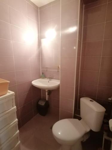łazienka z toaletą i umywalką w obiekcie Marlene Apartment w mieście Jamboł