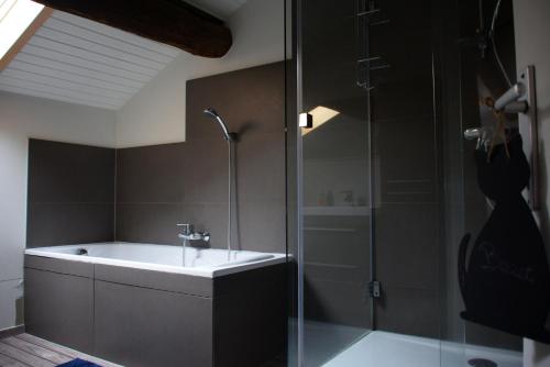 W łazience znajduje się wanna, prysznic i umywalka. w obiekcie La Berceuse w mieście Houffalize