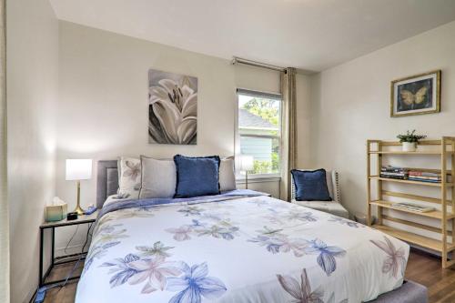 a bedroom with a large bed and a window at Updated Menlo Park Home Less Than 1 Mile to Stanford! in Menlo Park