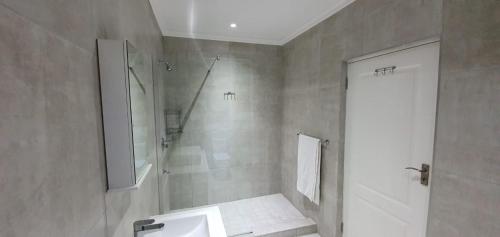 un baño con ducha y lavabo en Villa Parisienne Modern Guest house, en Ciudad del Cabo