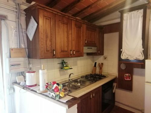 a kitchen with a sink and a stove top oven at Agriturismo Podere Tegline in Radda in Chianti