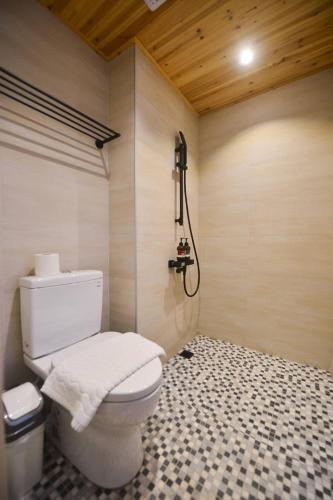 a bathroom with a toilet and a shower at 白鹿詩行旅 in Tainan