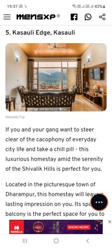 a screenshot of a text message about a house at Kasauli Edge Apt with Balcony in Kasauli